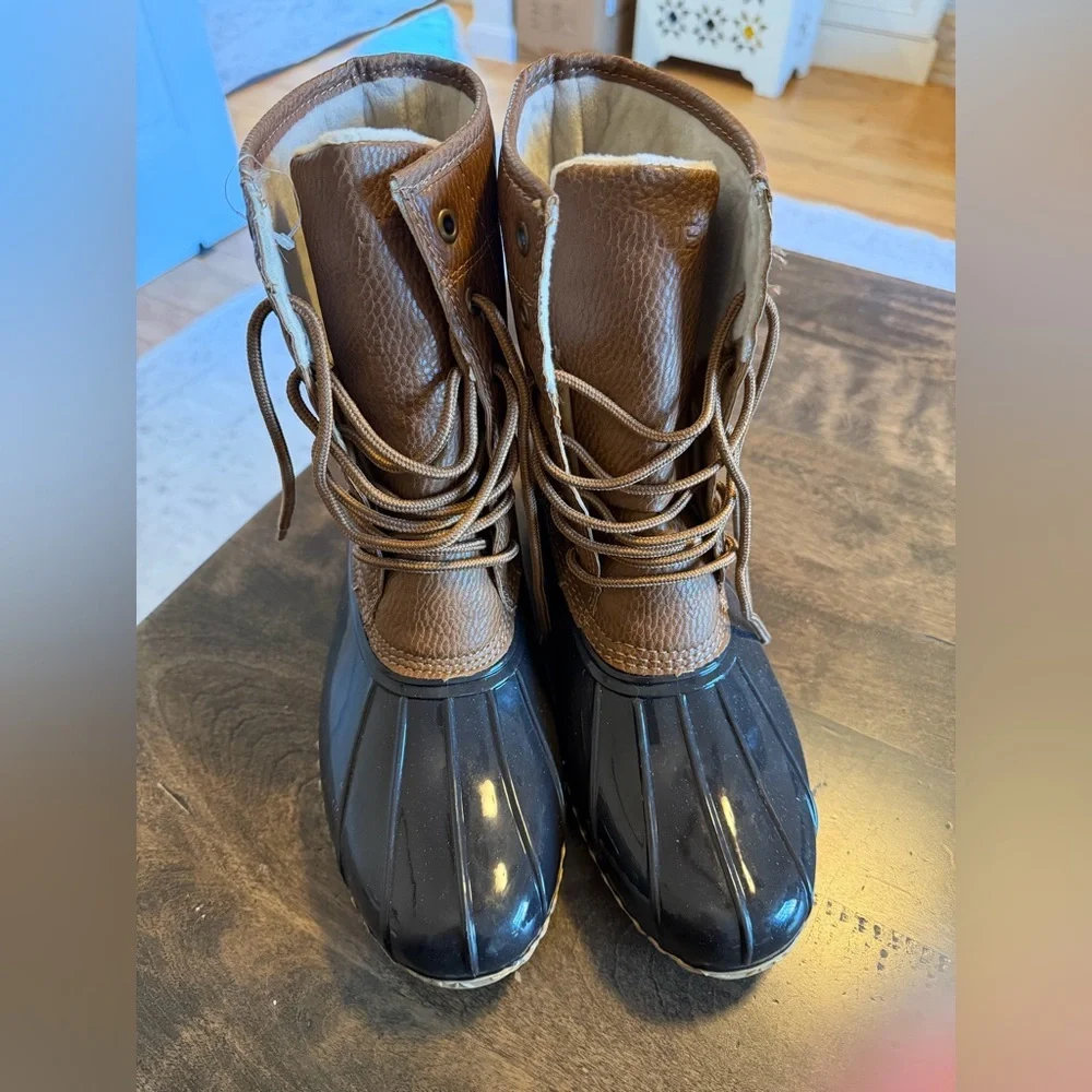 JBU Jambu Women's Waterproof Duck Rain Boots Size 9M Brown Navy Lace Up‎